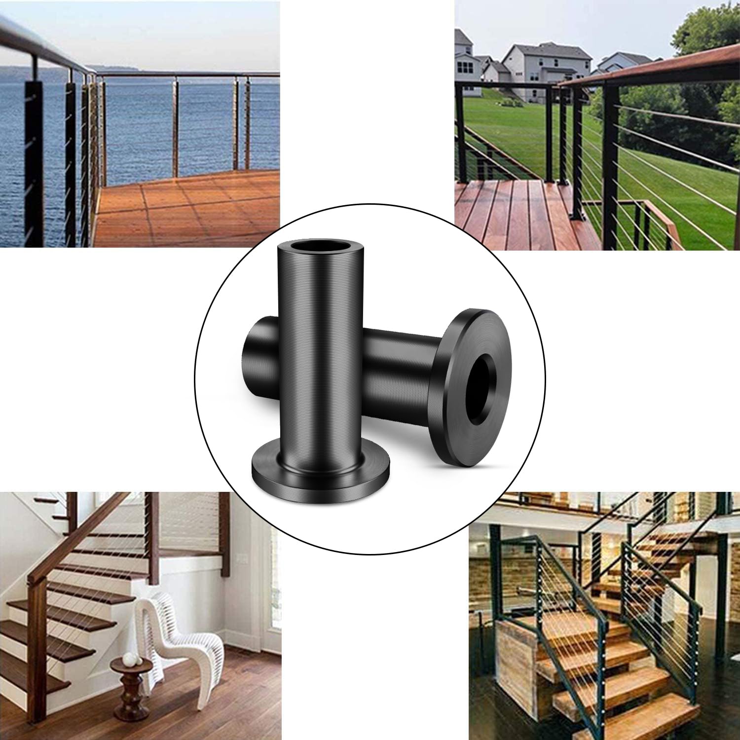 CKE 120 Pack T316 Black Stainless Steel Protector Sleeves for 1/8" Cable Deck Railing Kit System, Black Cable Railing Protector Sleeve for Wood Posts for 1/8" Wire Rope Cable DIY Balustrade, BCR01