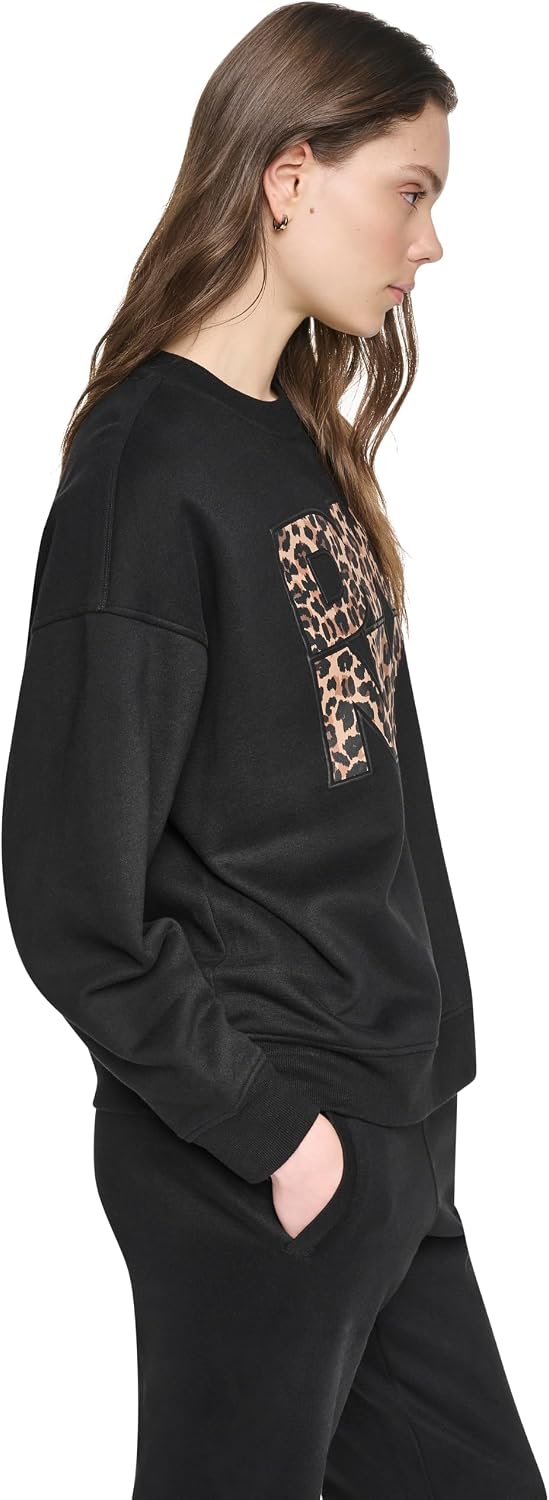 DKNY Women's Stacked Puff Outline Animal Logo Drop Shoulder Sweatshirt image 2