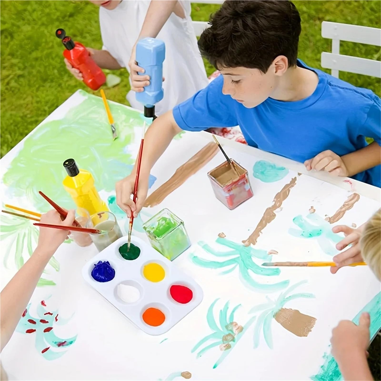 Paleta De PláStico Paleta de Pintura plástico Blanco 2/8/15 Piezas, Paleta Acuarela 6 pocillos, Bandeja Rectangular, for Mezclar Pinturas para Mezclar Colores(White 15pcs)