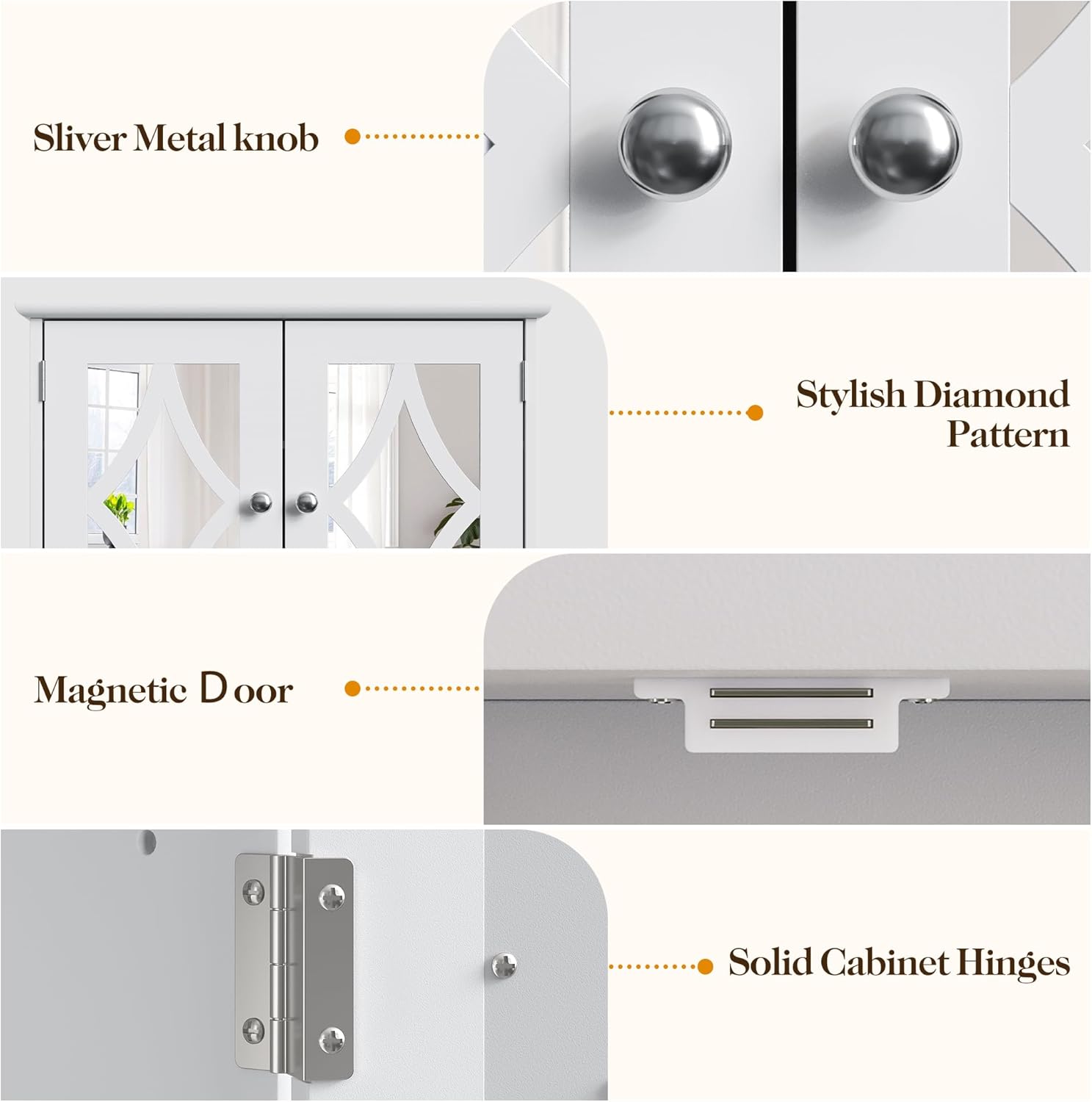 May in Color Bathroom Medicine Cabinet with Mirror, Vanity Wall Mounted Storage Cabinet with Adjustable Shelves and Towel Bar, Hanging Wall Cabinet for Bathroom, Laundry, Living Room, White