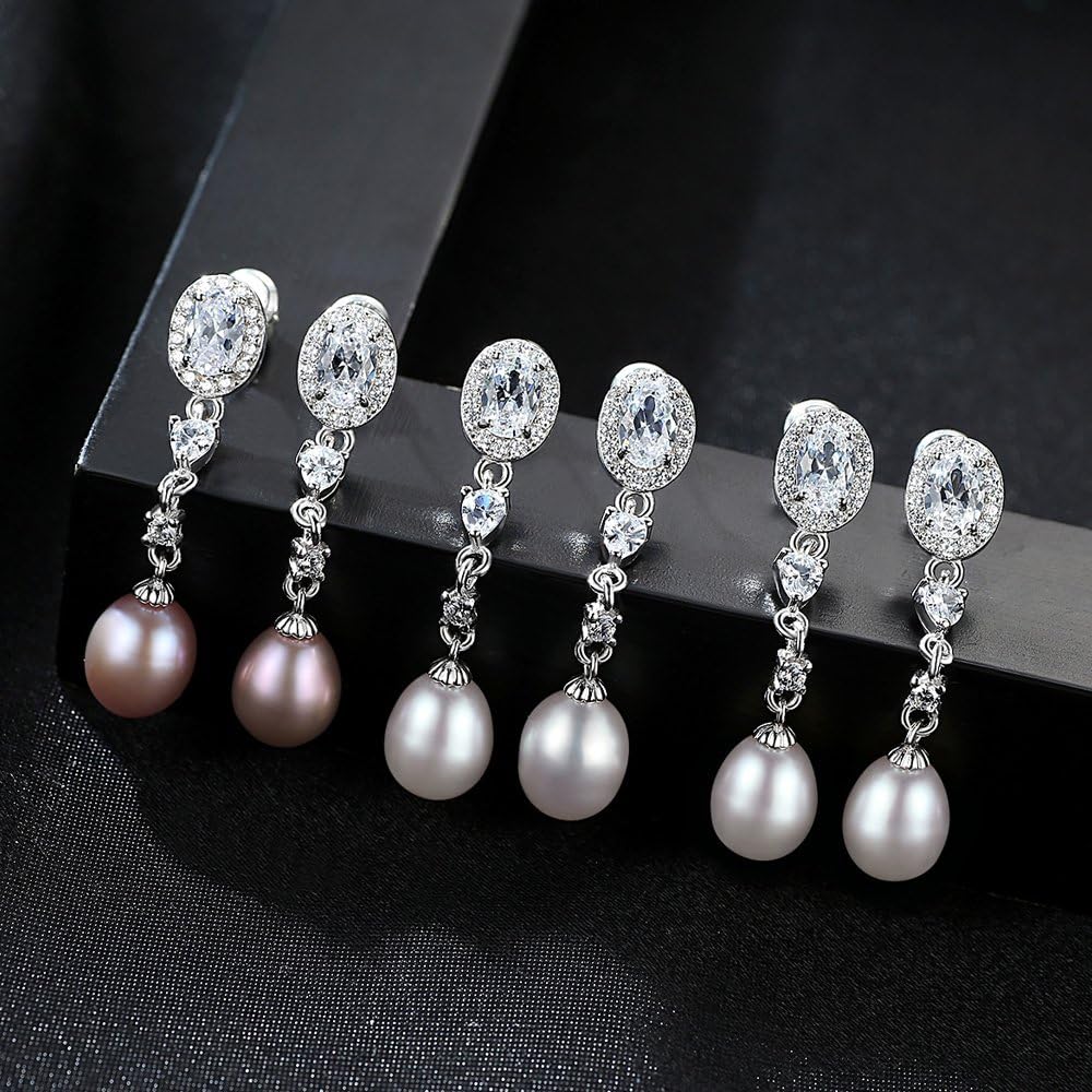 Sterling Silver Pearl Earrings 8mm Dangle Teardrop Earrings Bridal Betrothal Jewels