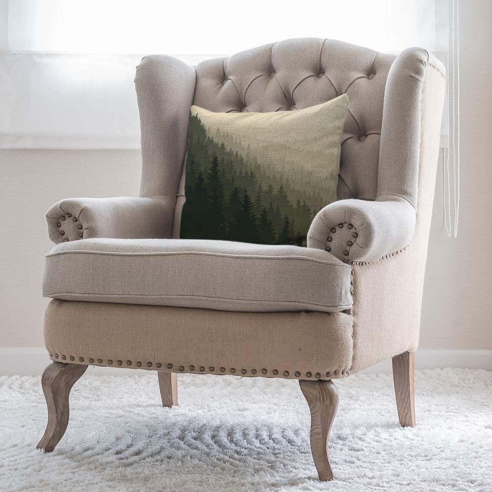 AOYEGO Forest Throw Pillow Cover Nature Tree Fog Valley Spruce Scene Mist Mystery Dusk Mountain Landscape Pillow Case 16x16 Inch Decorative Cotton Linen Square Cushion for Home Couch Bed 16" x 16" Multi-g12