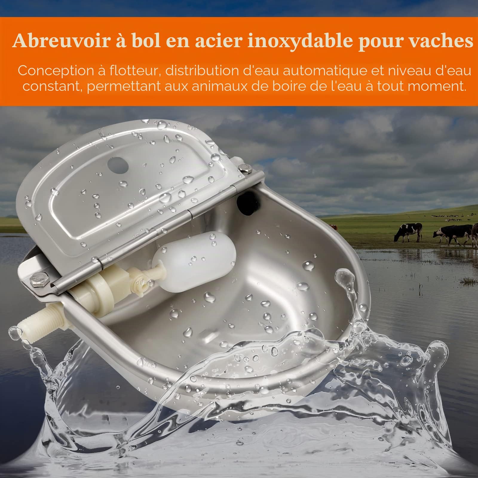 Abreuvoir Automatique pour Chien avec 2 Valves à Flotteur, Abreuvoir en Acier Inoxydable pour Chien Cheval Bovin Chèvre Mouton
