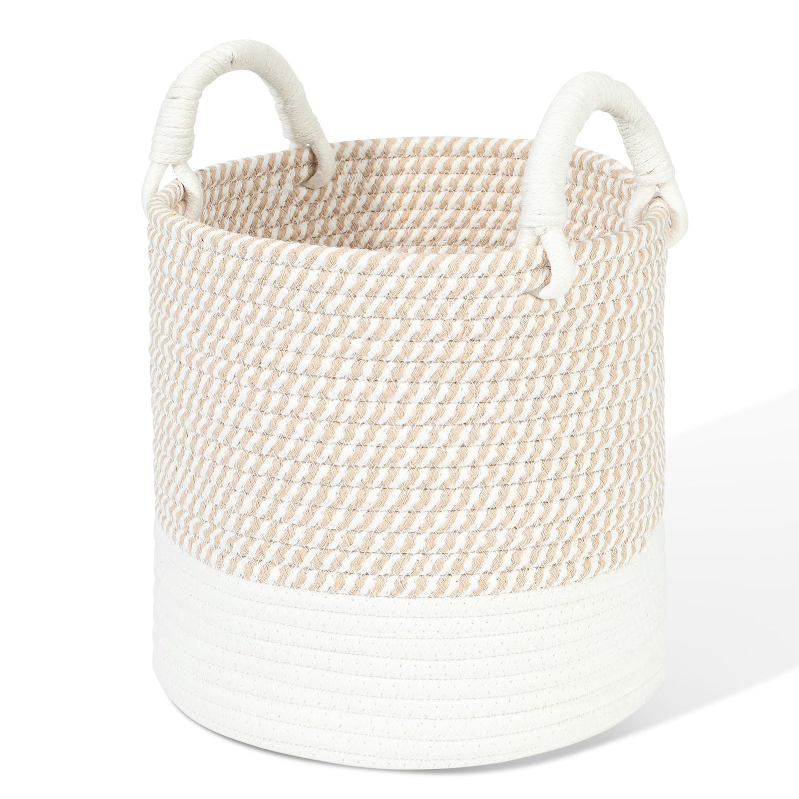 HDRNT Panier de rangement tressé en corde de coton, petit panier pour table à langer, panier empilable, boîtes de rangement pour chambre d'enfant, salon, salle de bain, 25 * 25 cm