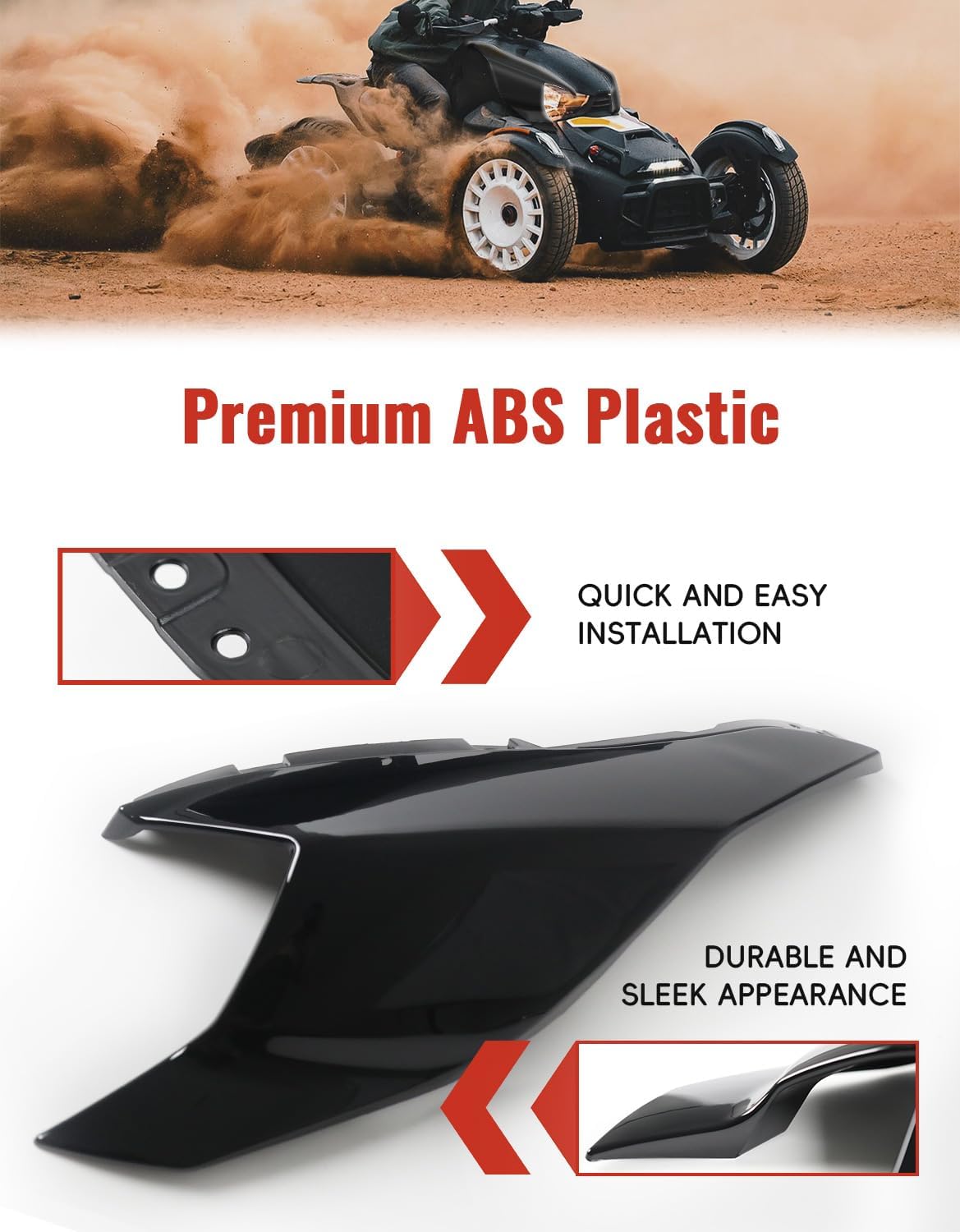 Side Fairing Panels for Can-Am Ryker, Black Body Panels for Can-Am Ryker 900, 600, Sport & Rally Edition All Models Accessories, 2PCS (Replaces OEM #219400803)