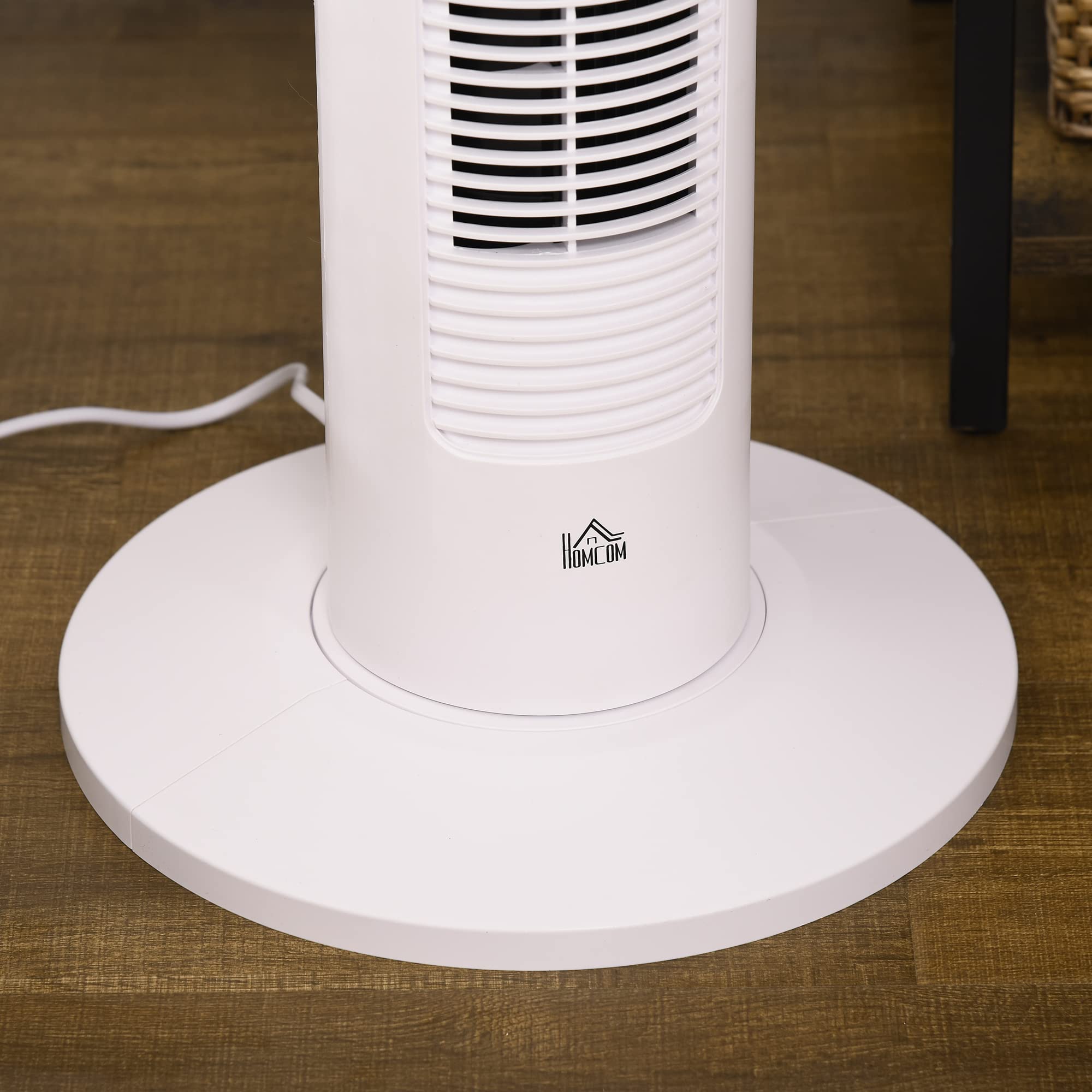 HOMCOM Ventilatore a Torre 45W a 3 Modalità e 3 Velocità con Timer da 12h, Ventilatore da Terra in ABS e Alluminio con Telecomando, Ø31.5x93 cm, Bianco