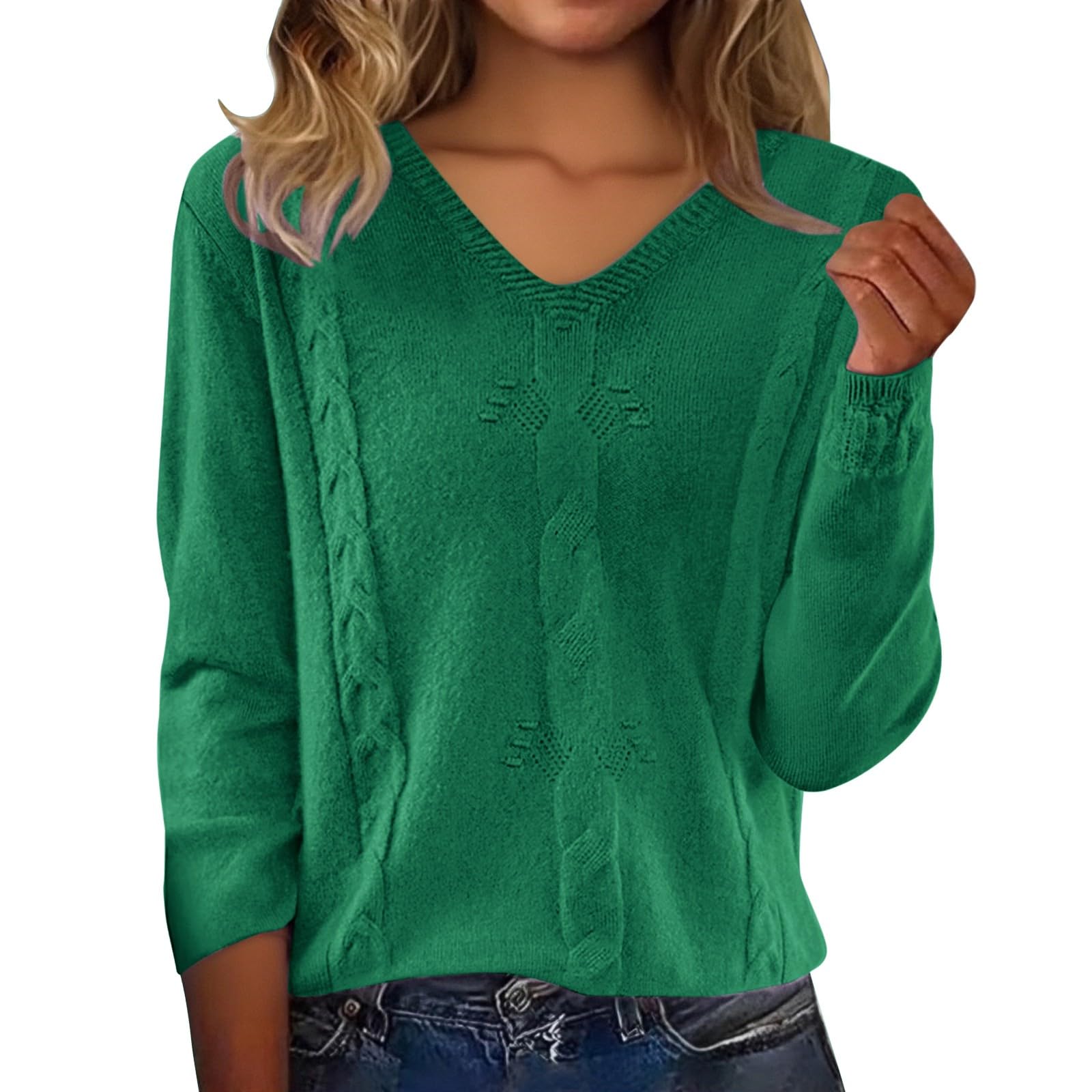 Sweater for Fall Outfits 2025 Fashion Long Sleeve V Neck Soft Knit Pullover Trendy Tops Dressy Casual Blouses