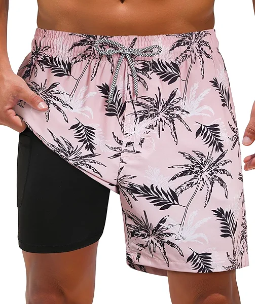 iCKER Mens Swim Trunks with Compression Liner 5.5" Inseam Quick Dry Swim Shorts Bathing Suit Beach Shorts