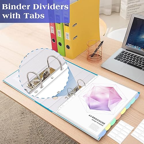 Miniatura 7 de Juego de 5 40 fundas de plástico A4, divisores de bolsillo para carpetas de 234 anillos con 8 pestañas, protectores de hojas de plástico