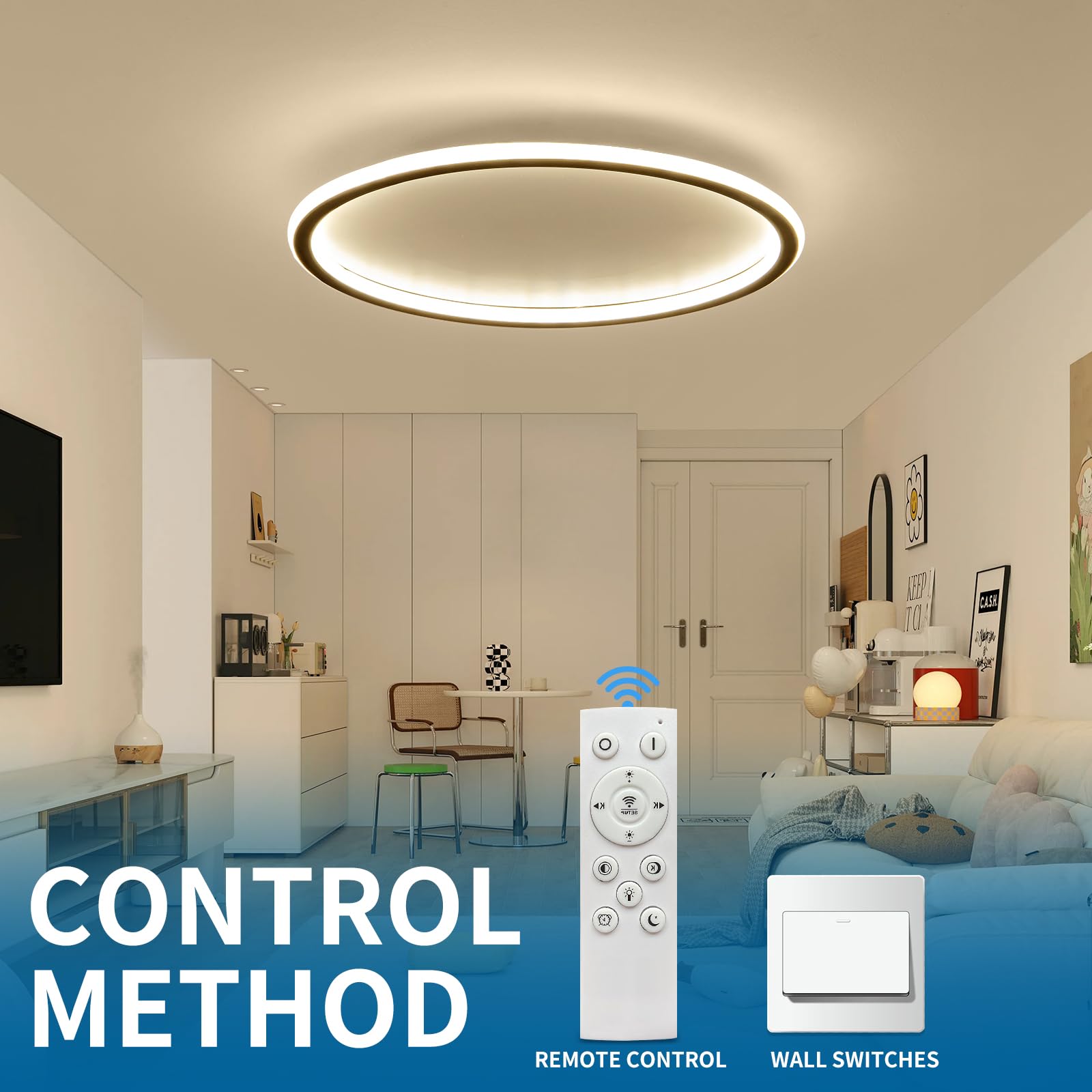 Mikeru 40CM LED Deckenleuchte Rund, LED Ring Deckenleuchten 10% bis 100% Dimmbare Decken Lampe 3000K/4500K/6500K Einstellbare Badezimmer Decke Licht für Wohnzimmer, Flur, Treppenhaus, Küche