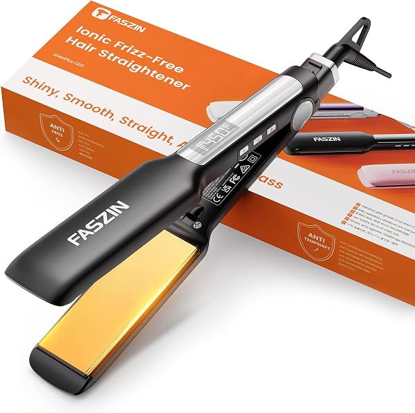 Faszin Professional Hair Straightener, 1.65inch Wide-Plate, Titanium Negative Ion Flat Iron, 30s Rapid Heating, LED Real