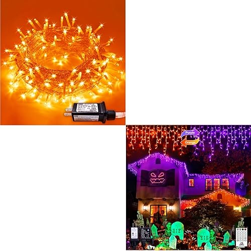 JMEXSUSS 200 luces LED de Halloween naranjas/400 LED naranja púrpura luces de carámbano de Halloween enchufables