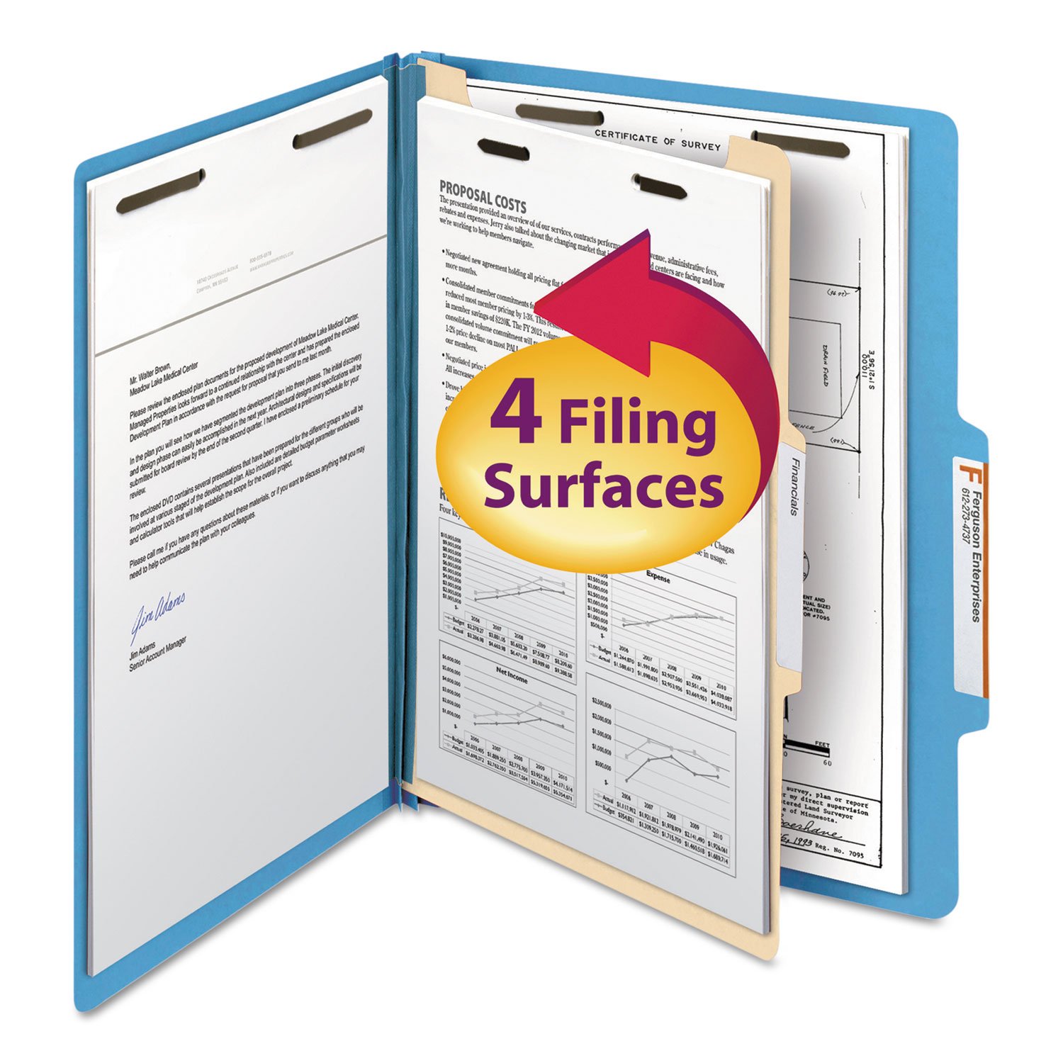 Smead Classification File Folder, 1 Divider, 2" Expansion, 2/5-Cut Tab, Letter Size, Blue, 10 per Box (13701)