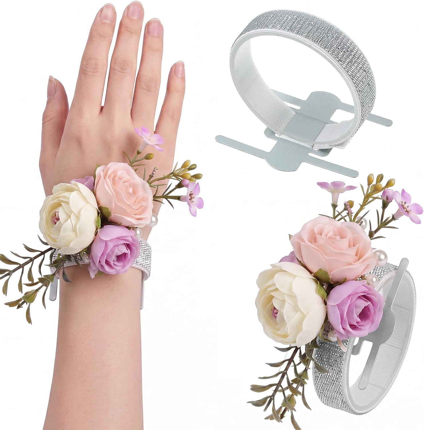 Chinco 24 Pieces Wrist Corsage Bands Elastic Stretchable Corsage Wristlets Bracelets Prom DIY Wrist Accessories Elegant Wristlets Bands for Wedding Party Bride Bridesmaid Prom Festival