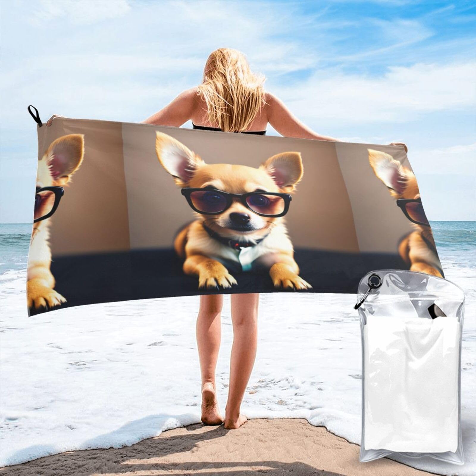 Serviette à séchage rapide légère pour voyage et lunettes pour chien chihuahua