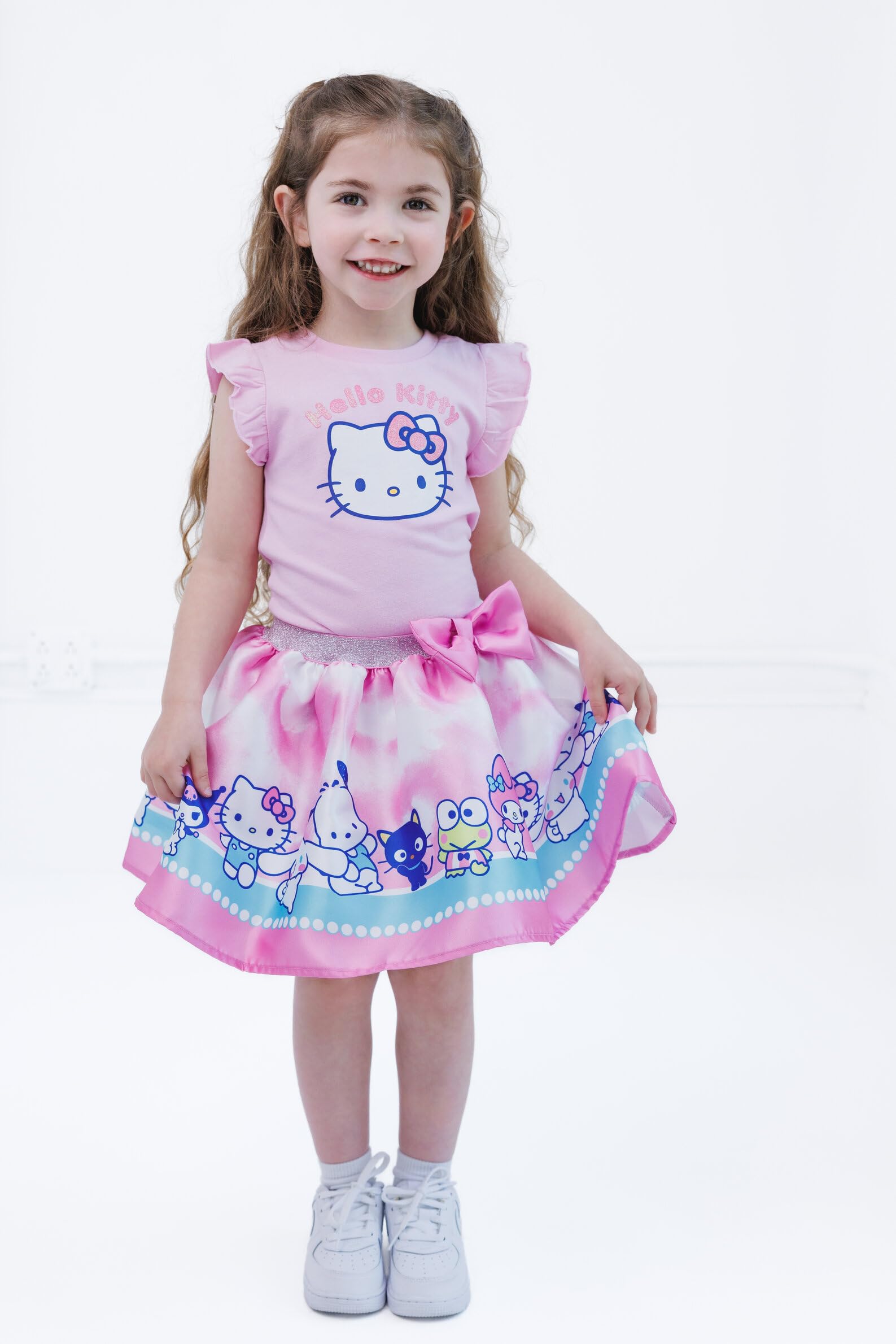 Hello Kitty Geburtstag Mädchen T-Shirt und Satin-Rock Outfit Set Kleinkind bis große Kinder Größen (2T - 14-16)