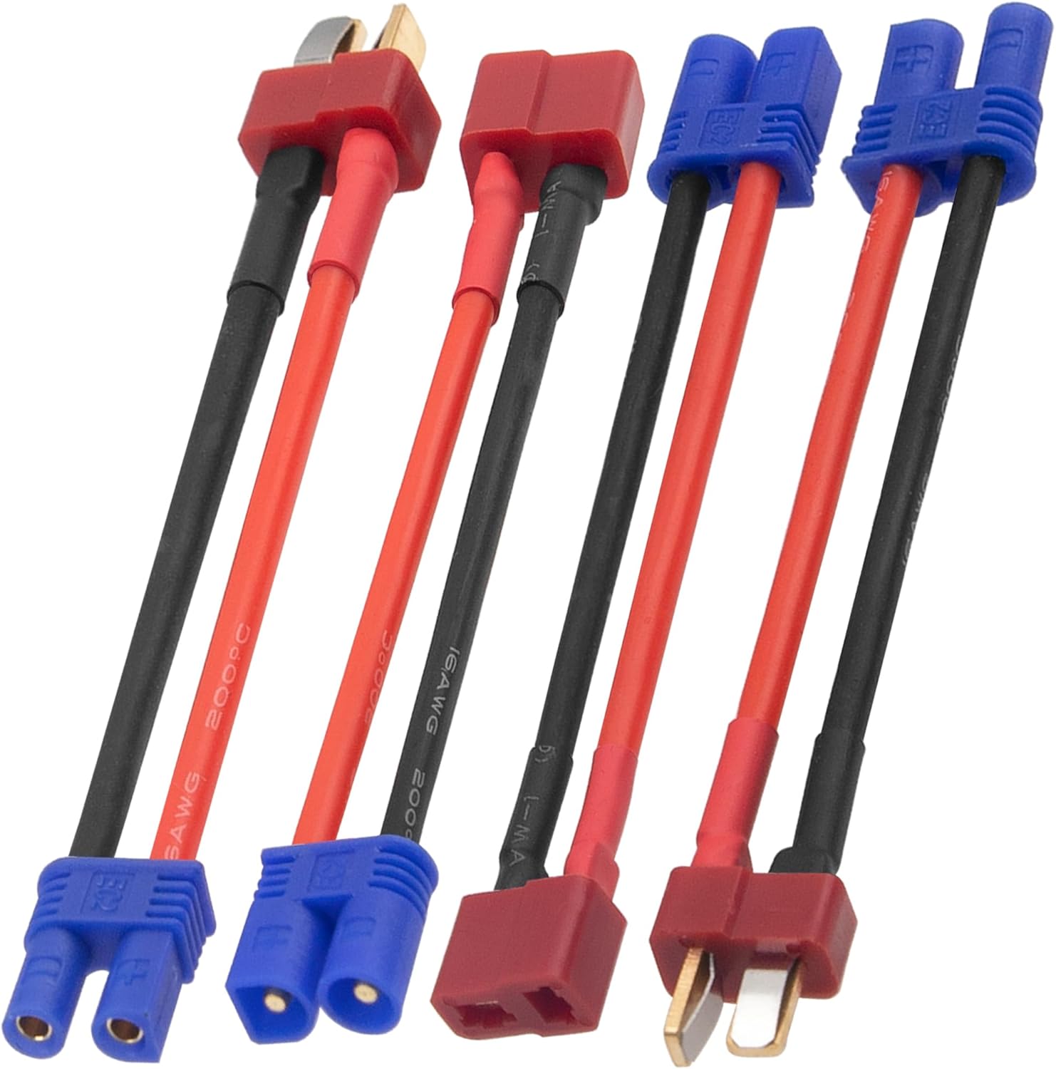 2Pairs Vgoohobby EC2 Connector to T Plug Female Male Adapter with 8cm 16AWG Silicone Cable Wire for RC FPV Drone Car Lipo NiMH Battery Charger ESC