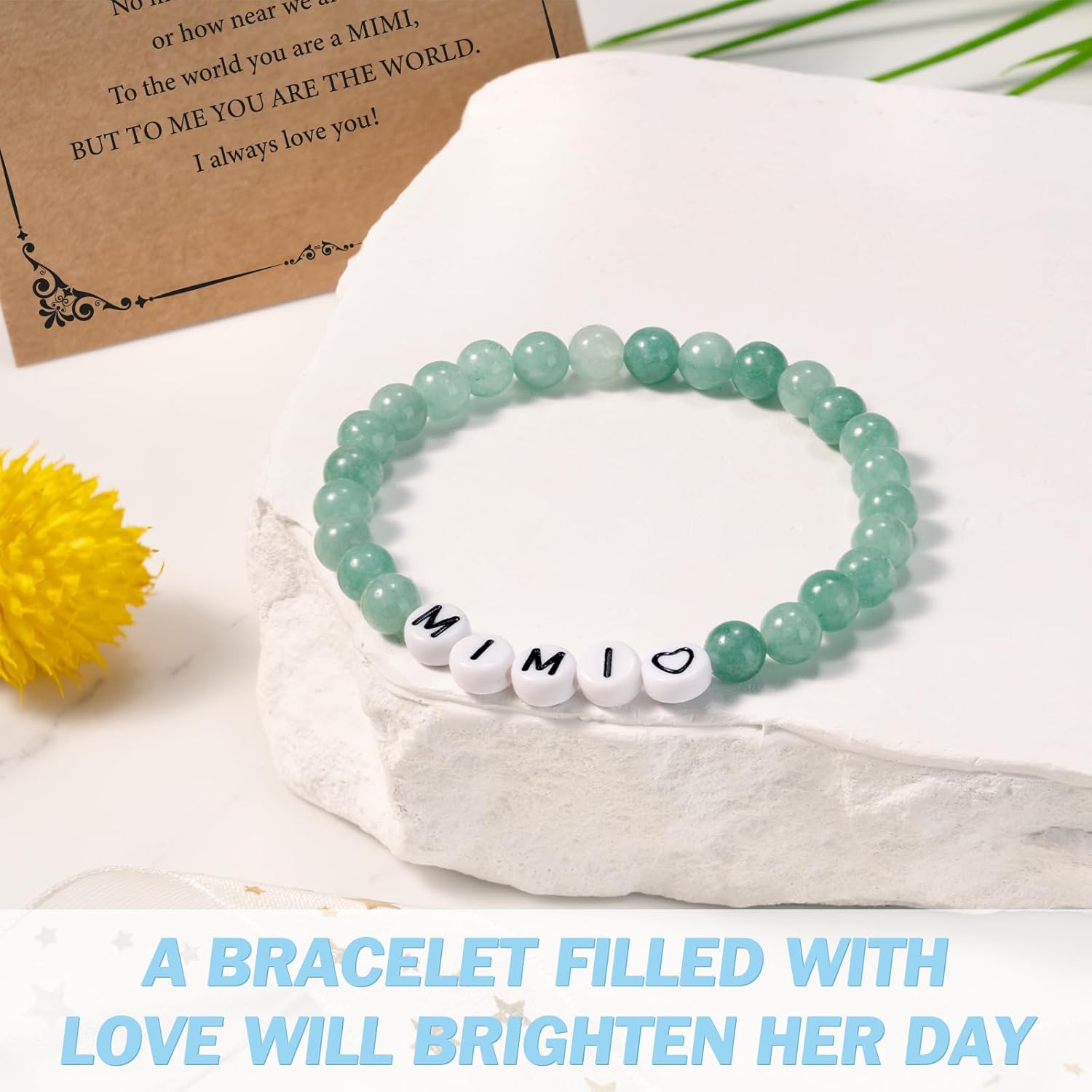 Mimi Gifts, Gifts for Grandma, Best Birthday Gift, Christmas Gift for Mimi Grandma Set Ideas Natural Stone Bracelet Makeup Bag 16 Oz Can Glass Cup For Mothers Day Easter - Image 4