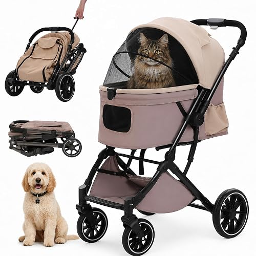 MUTTROS Pet Stroller for Dogs & Cats, 66lbs, Khaki