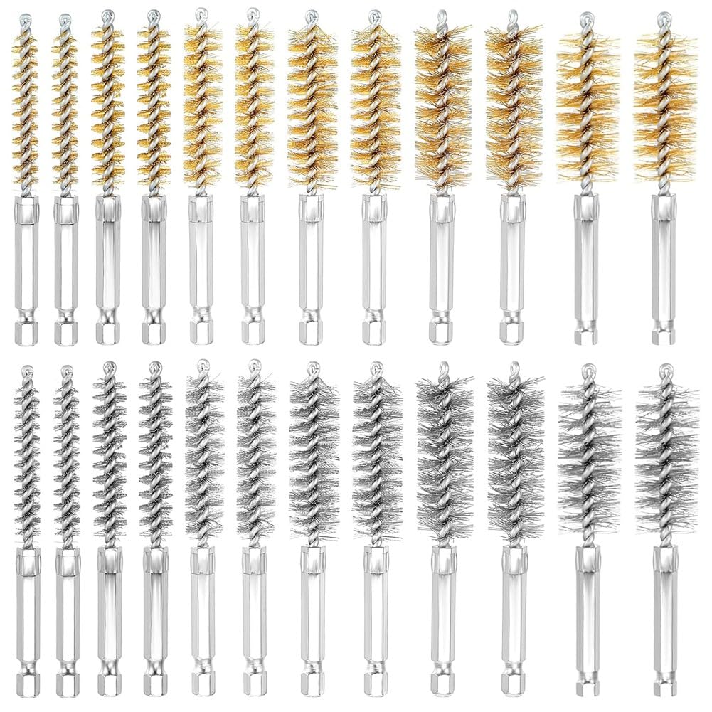 Jnchdghwa As Shown Stainless Steel Brass For Drill Cleaning Brush 24Pcs Bore Brush Wire Bore Brush Set With Handle Wire Brushes