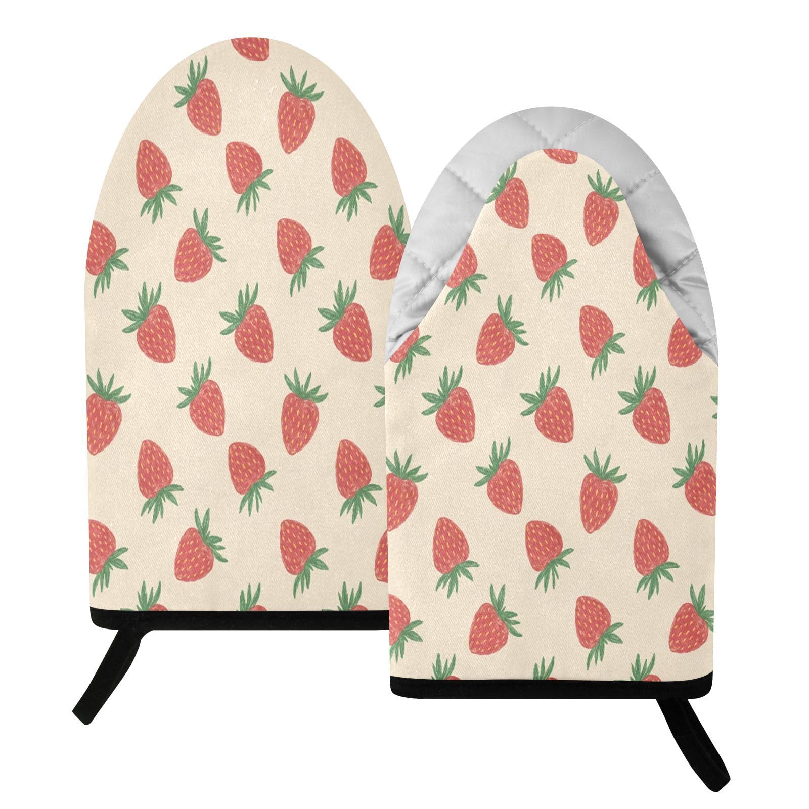 BURSTDDY Strawberries Oven Mitt,Heat Resistant Kitchen Mitts for Cooking