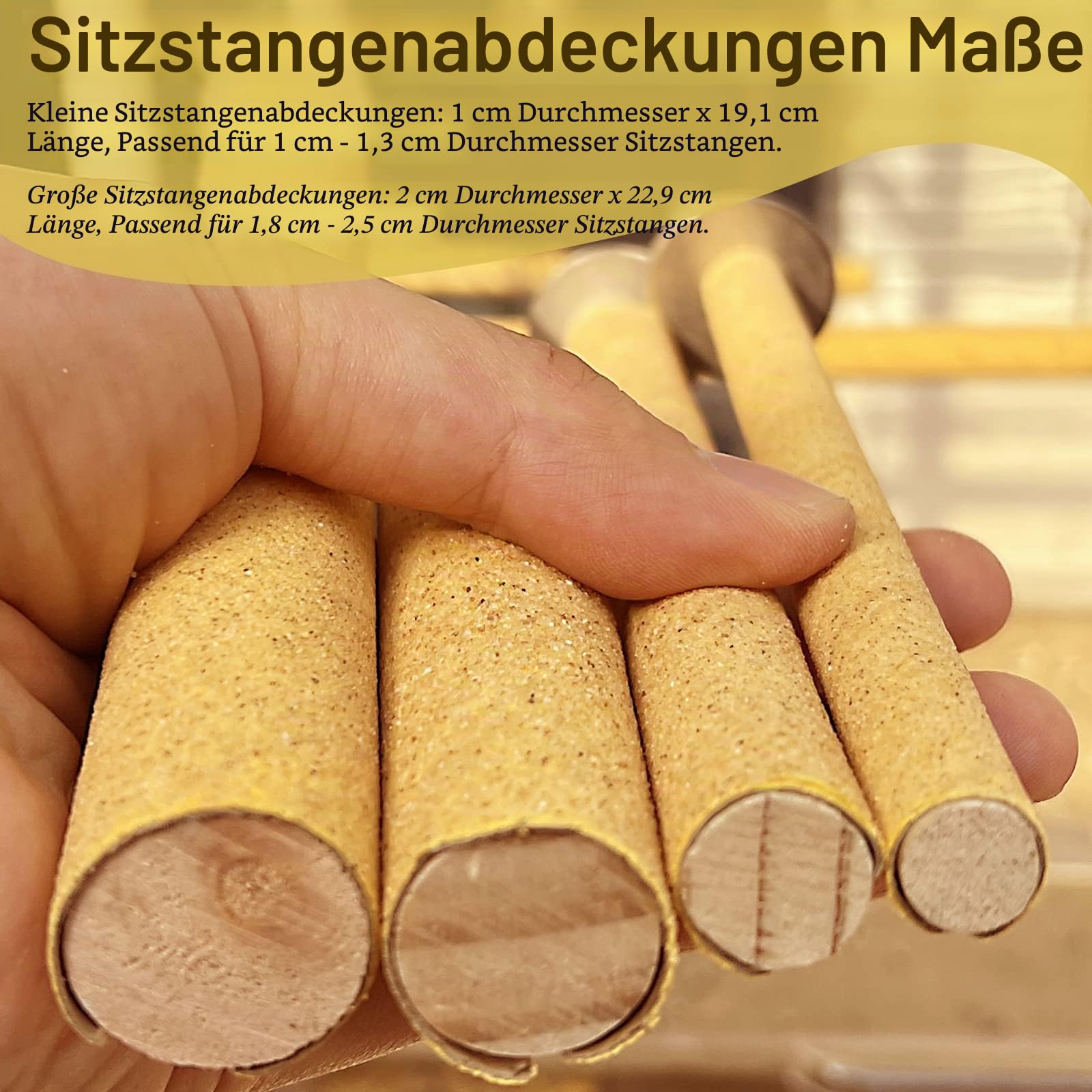 S&X 12 x große, geschliffene Sitzstangenabdeckungen für Sittiche, Lovebirds, Papageien, Finken, Kanarienvögel, große Sitzstangenabdeckungen, 1,9 cm Durchmesser x 22,9 cm Länge