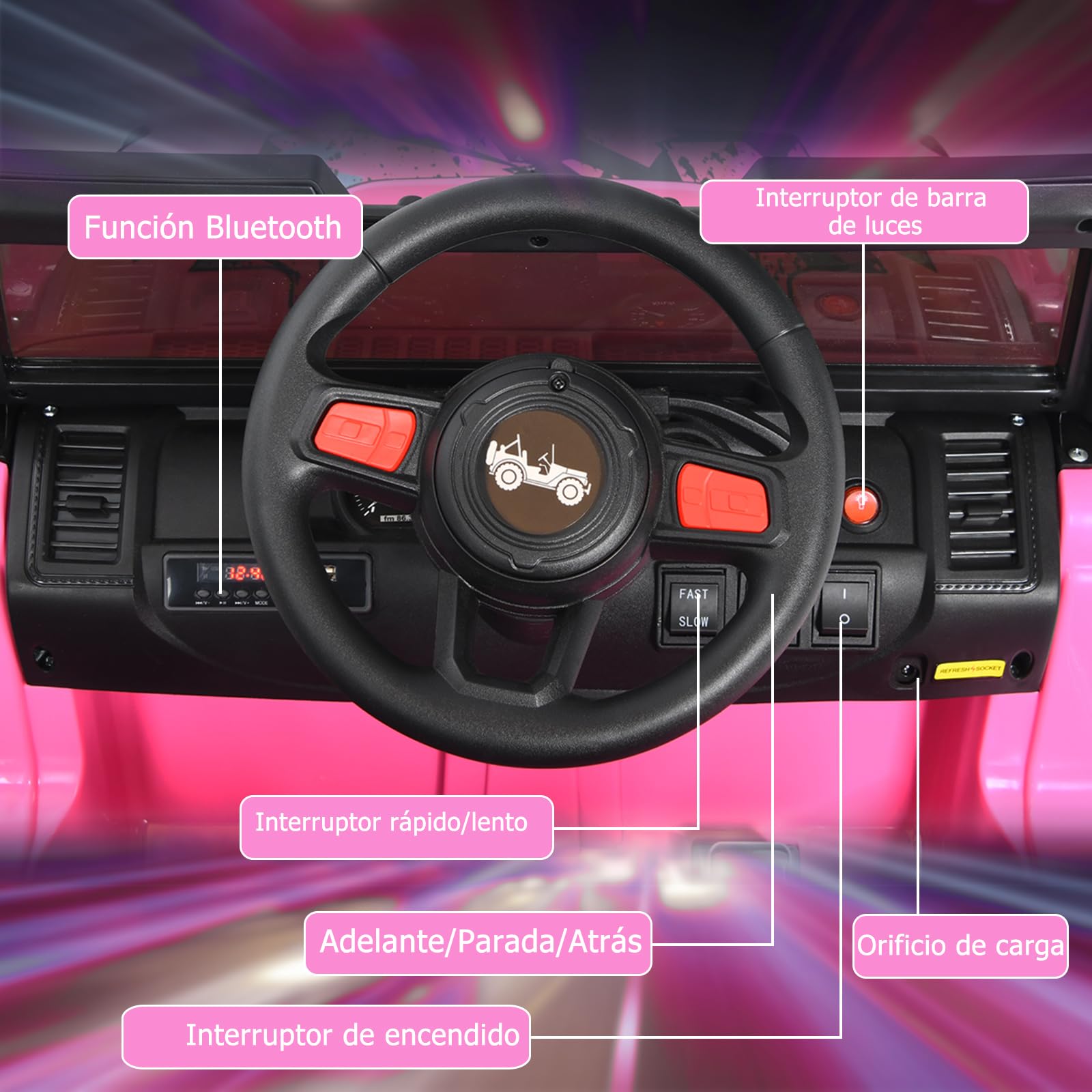 GOPLUS Coche Eléctrico 12V para Niño de 3+ Años, Buggy Todoterreno Infantil con Mando a Distancia, Luz Música Bocina, 3-8 km/h, Carga Máx 35KG, ‎Velocidad Ajustable 2.6-6 km/h (Rosa)