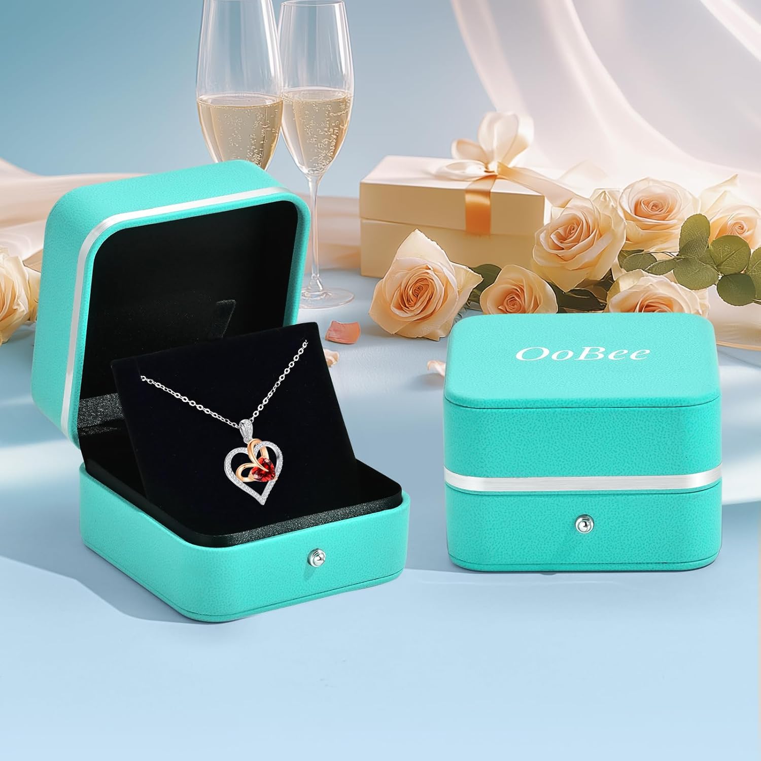 OOBEE Valentines Day Gifts for Her Moissanite Love Heart Pendant Necklaces for Women 925 Sterling Silver with Birthstone Zirconia, Ideal Birthday Anniversary Mothers Day Christmas Jewelry Gifts for Wife Mom Girlfriend - Image 6