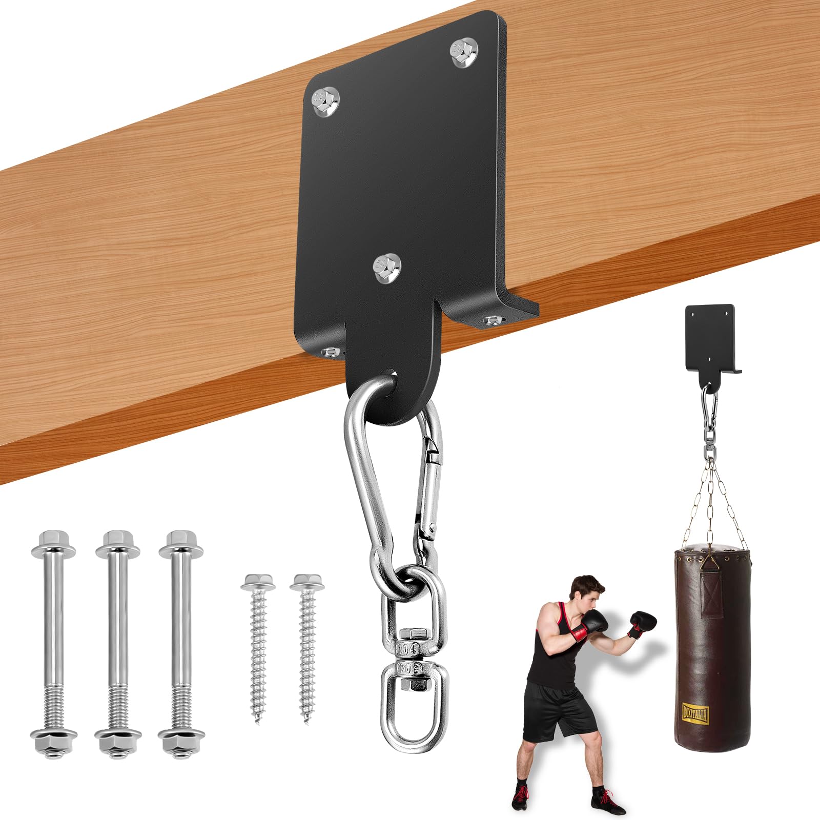HuuppHip Punching Boxing Bag Hanger, Carbon Steel Heavy Beam Mount Boxing Bag Bracket, 360° Rotation Wall Heavy Bag Hanging Hook for Boxing Muay Thai Training Swing Hammock Chair,Aerial Yoga Swing