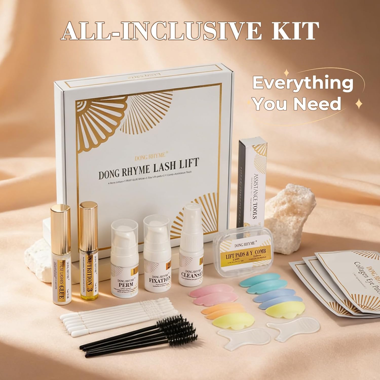 DONG RHYME 2-in-1 Lash Lift & Brow Lamination Kit, Semi-Permanent, Collagen-Infused, with Upgraded Glue Balm
