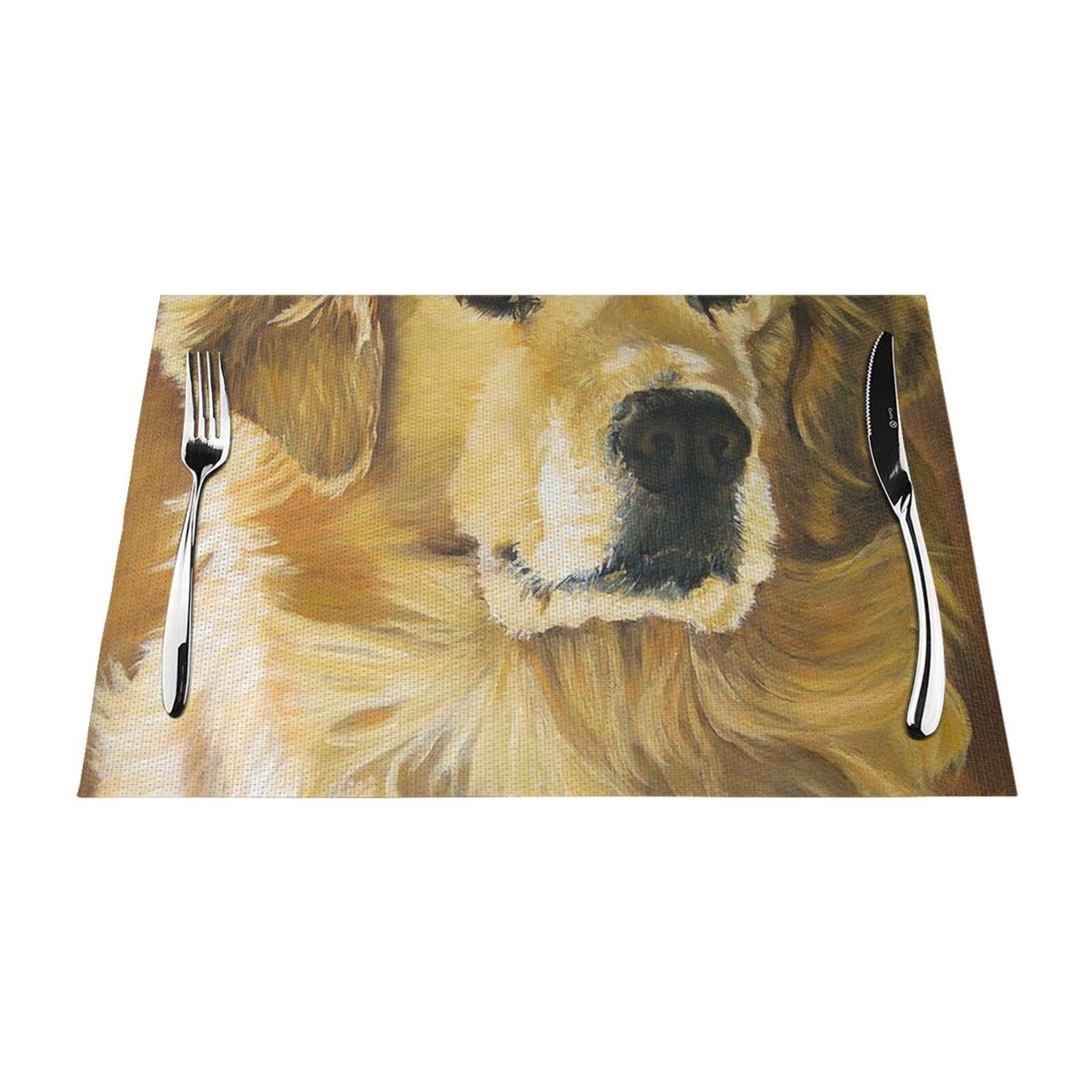PVC Placemat Set of 4 PCS, 45x30 CM, golden retriever Printed Non-Slip Heat Resistant Place Mats for Kitchen Dining Table Indoor Outdoor