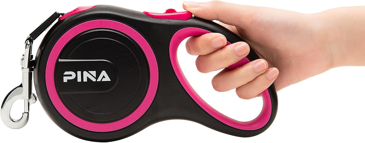 PINA Retractable Dog Leash, 26ft Dog Leash for Small Medium Large Dogs Up to 110lbs, 360° Tangle-Free Strong Reflective Nylon Tape, with Anti-Slip Handle, One-Handed Brake, Lock - 2PACK