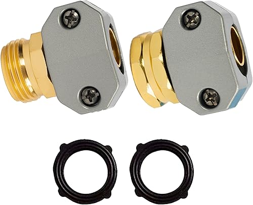 Hourleey Kit de reparación de manguera de jardín Aleación de aluminio, accesorios macho y hembra, ajuste de manguera de 58 pulgadas y 34 pulgadas,