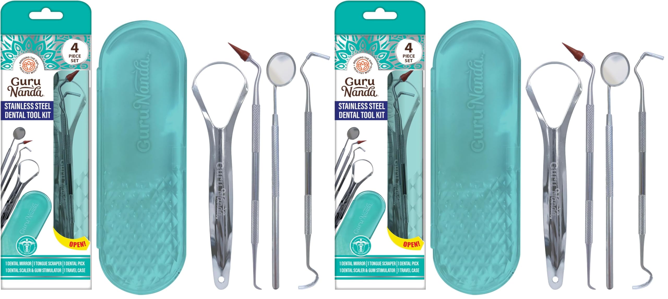 GuruNanda Professional 100 Stainless Steel Dental Kit with Tongue Scraper Dental Mirror Dental Scaler Gum Stimulator - 4