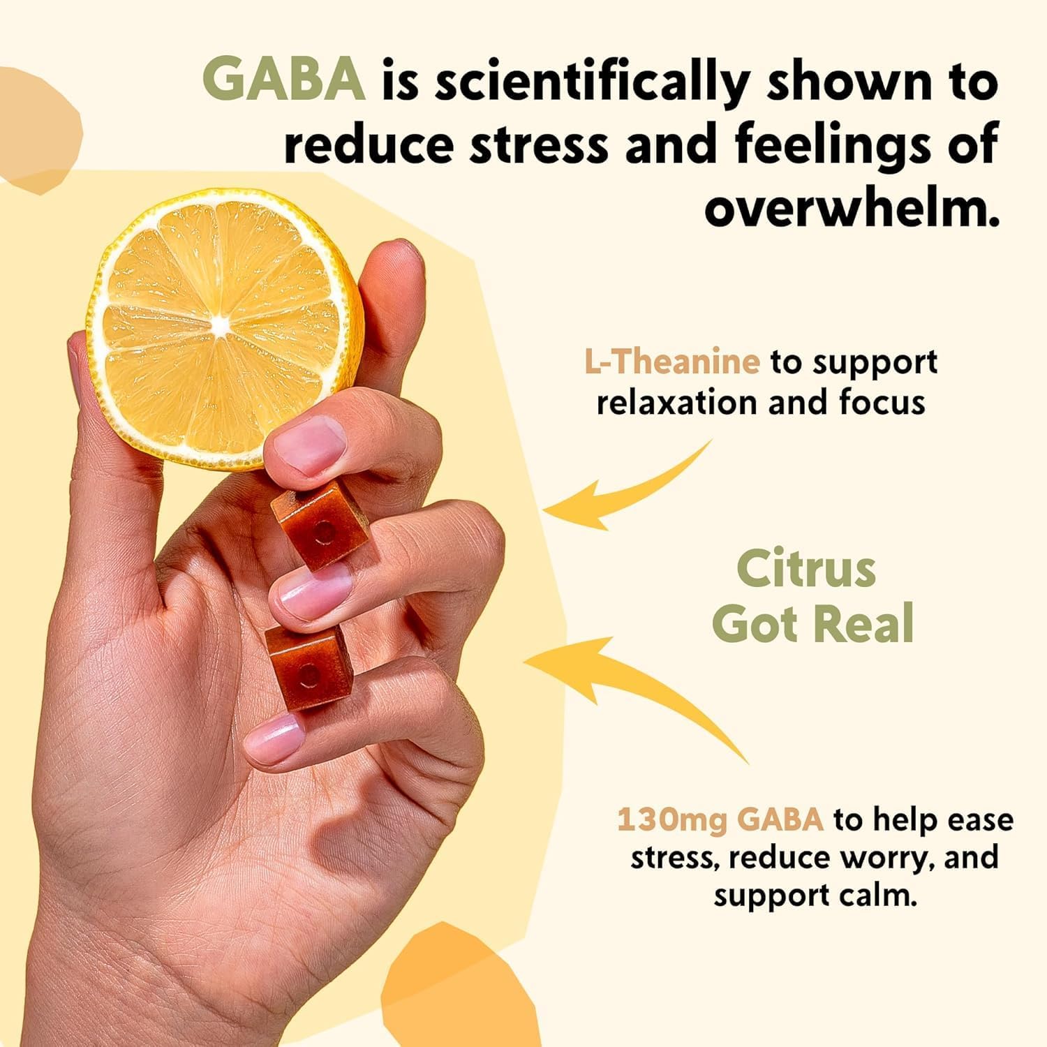 PYM Citrus Mood Chews Support for Stress, Worry & Overwhelm, 60 Count | 130mg GABA, 90mg L-Theanine | Vegan,Non-GMO, Gluten-Free,No Added Sugar | All-Natural Mood Balance Supplement in Resealable Bag