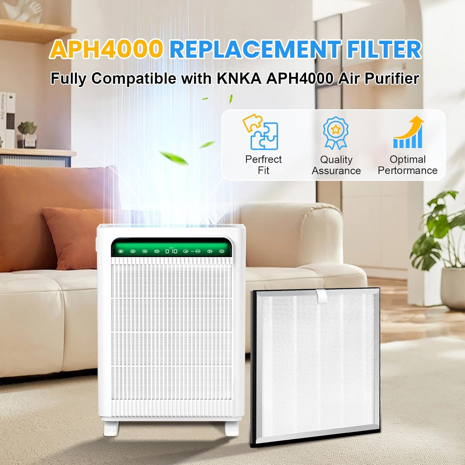 4 Pack APH4000 Replacement Filter Compatible with KNKA APH4000 Air Purifier,3-in-1 HEPA and Activated Carbon Filter