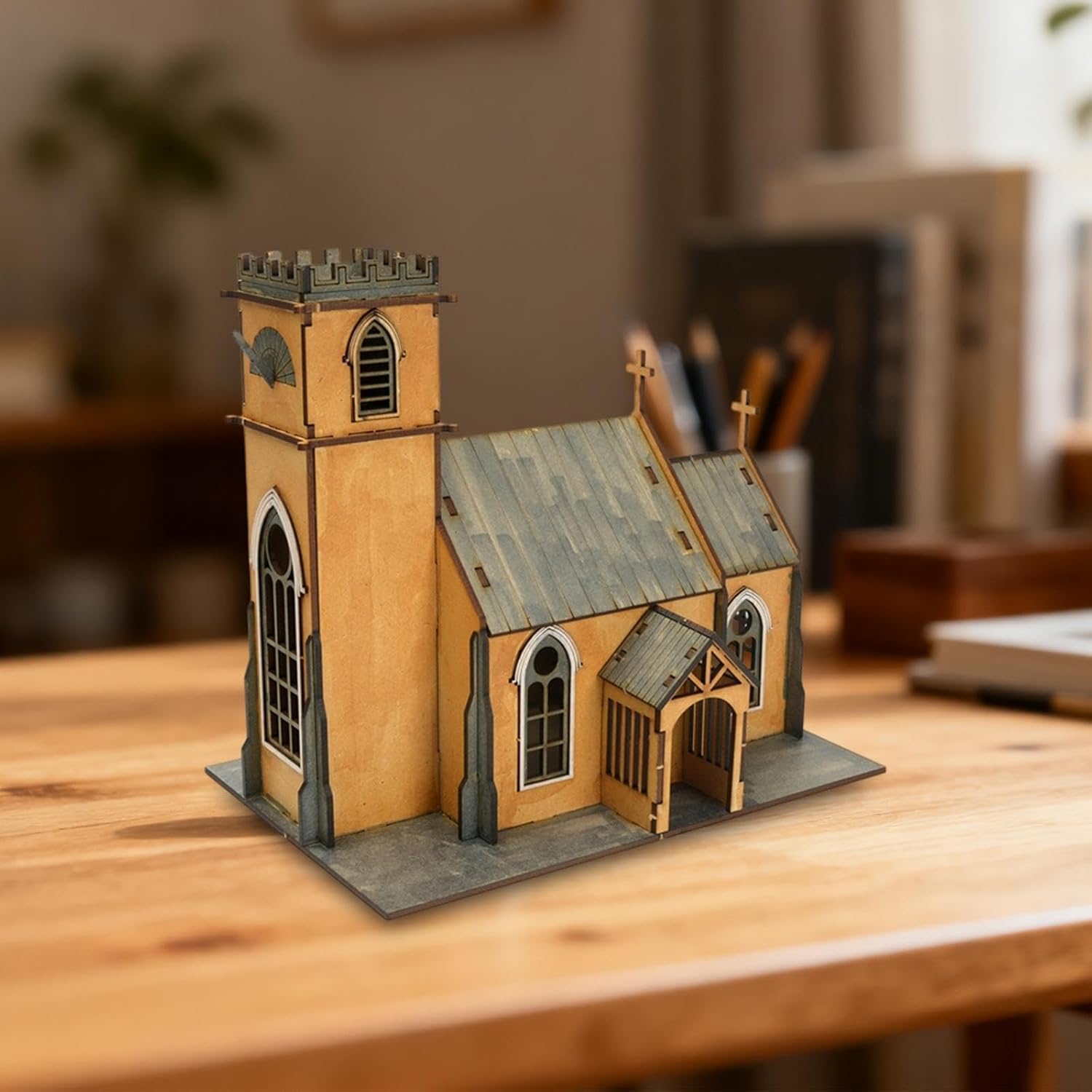 DYNWAVE 1/72 European Building Model Kit Unassembled DIY Handmade Ornament Decor Collection Miniature Wooden House Architecture Model