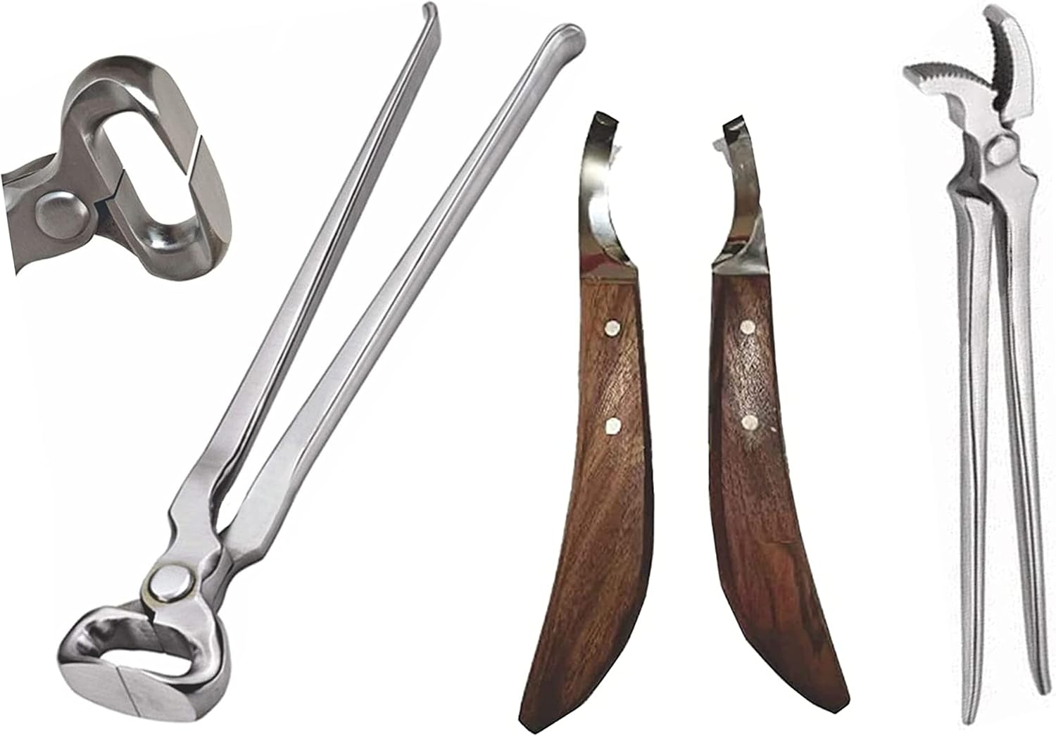 Hoof Nipper 14" with Hoof Curved Jaw Clincher & Farrier Hoof Knives Set Horse Hoof Trimming Kit, Heavy-Duty Steel Nipper, Curved Clincher & Sharp Farrier Knives for Hoof Care