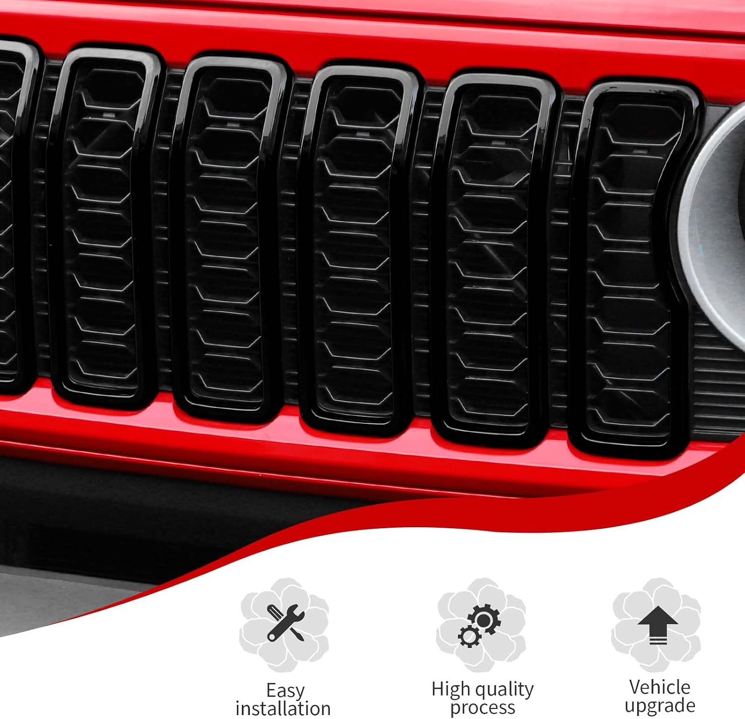 JeCar Front Grille Inserts Grill Frame Trim Covers Exterior Accessories Compatible with Jeep Wrangler 2024 JL JLU & Gladiator JT 2024, Black