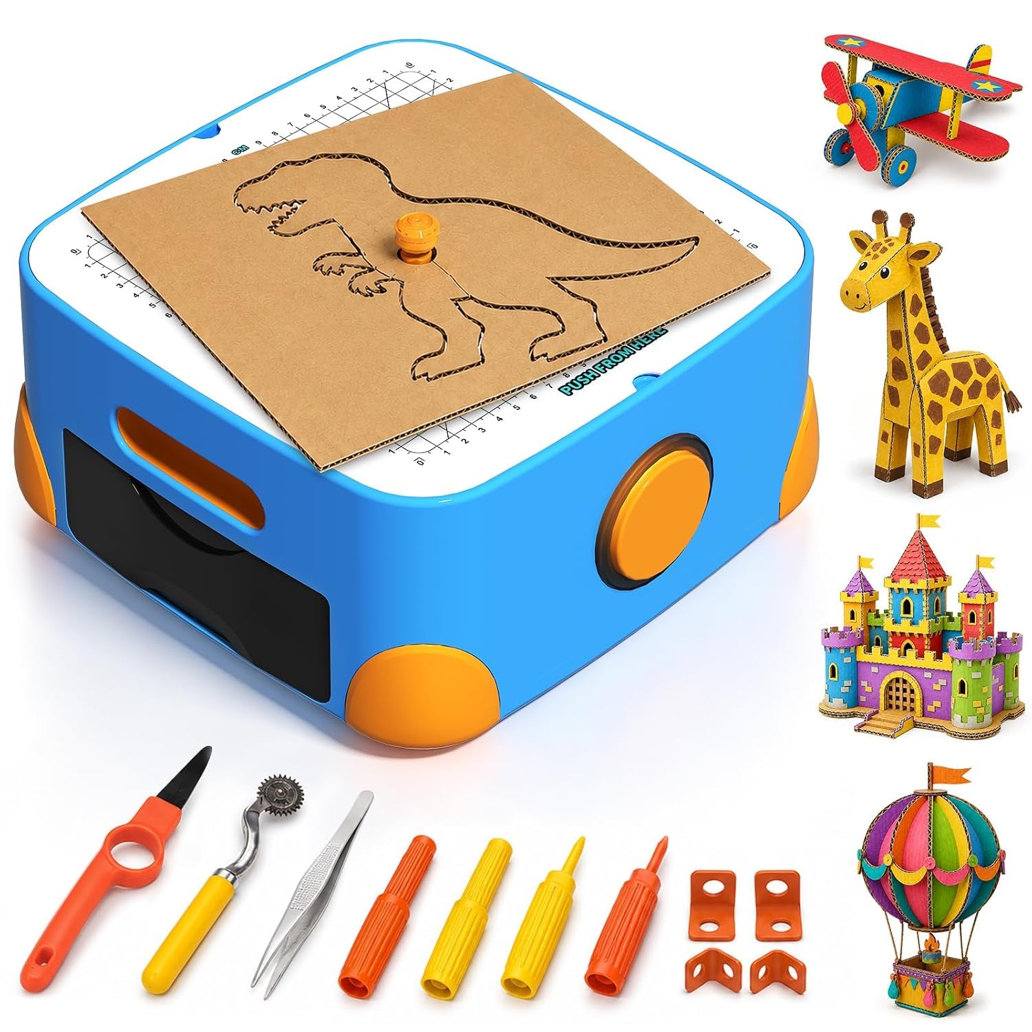 Elektrischer Kartonschneider für Kinder, Sicherer Werkzeug für DIY Technik und Kreativität | Papierschneider Werkzeug für Kinder, schneidet Karton ohne scharfe Klingen. Inkl. Falzwerkzeug, Schraubenzieher.