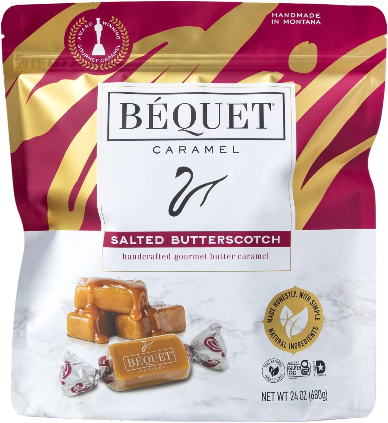 Béquet Salted Butterscotch Caramels - Gourmet Candy - 24oz Resealable Pouch