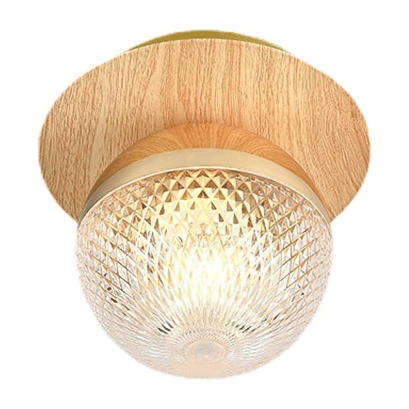 Bkekm Wood Japanese Semi Flush Mount Ceiling Light,Solid Base Glass Globe Fixture,E26 Mid Century Ceiling Lamp For Hallway Light Fixture(Wood)