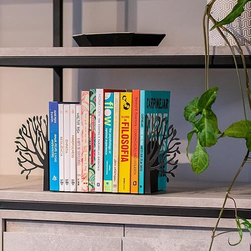 Miniatura 6 de Organizador de libros temáticos de árboles, acero, negro, diseño inspirado en la naturaleza, libros con estilo, perfecto para decoración del hogar,