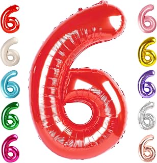 6 Balloon Numbers Birthday Decorations, 40In Red Balloons for Men Women | Eye-catching Appearance, Perfect Decorative Centerpieces, Convenient Self-sealing Structure, Widely for Various Occasions