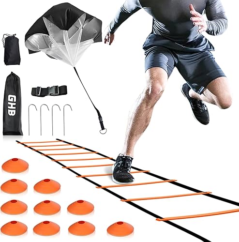 Miniatura 10 de GHB Agility Ladder Speed Training Ladder Workout Ladder with 6 or 10 Cones 12 Rung 20ft with Resistance Parachute