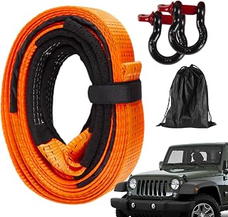 Car Tow Strap, Heavy-Duty Recovery Strap With Hooks Tree Saver Winch Extension And Roadside Towing For Trucks, Atvs & Vehicles, Space Flexibility, 196.85 Inches | Vinchförlängningsrep, robusta leveranser för trädsparare, biltillbehör för lastbilar, ATV, fordon