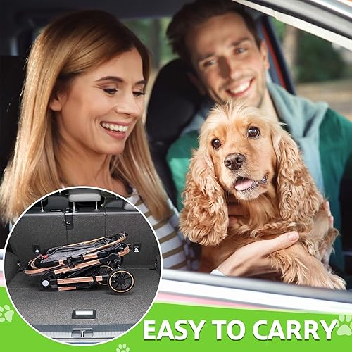 Miniatura 5 de Cochecito para perros  Cochecito para perros 3 en 1 con cesta de almacenamiento desmontable, 4 ruedas de goma todo terreno, barra de tracción,