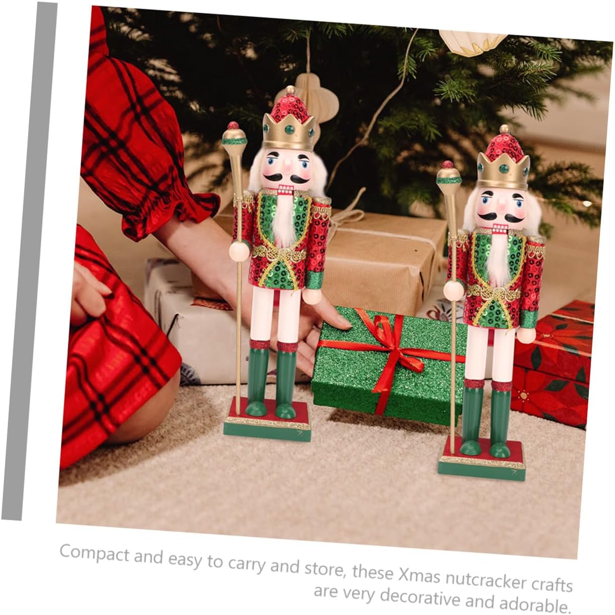 Wooden Nutcracker King Figurine Green Christmas Nutcracker Puppet Holiday Decoration for Home Seasonal Décor