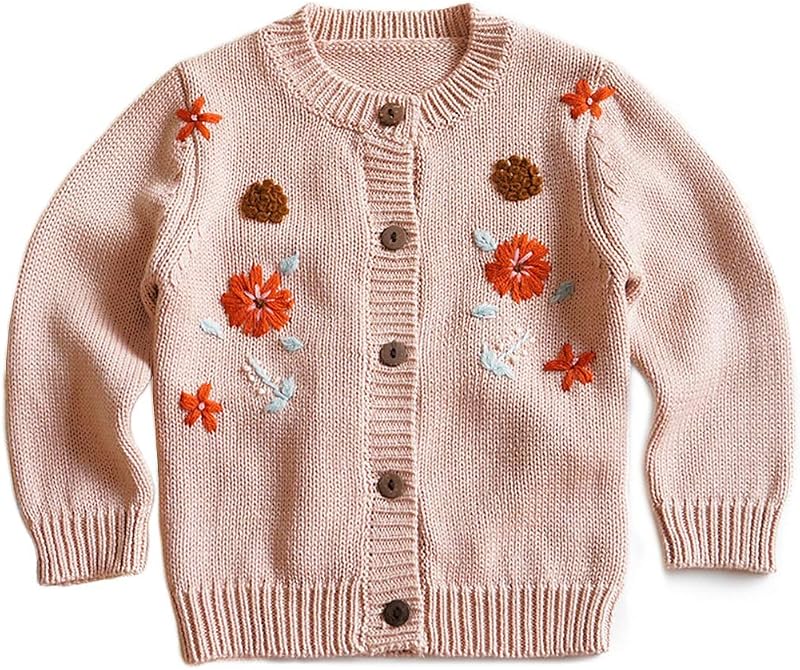 Simplee kids Cardigã de Tricô Infantil com Flores Bordadas