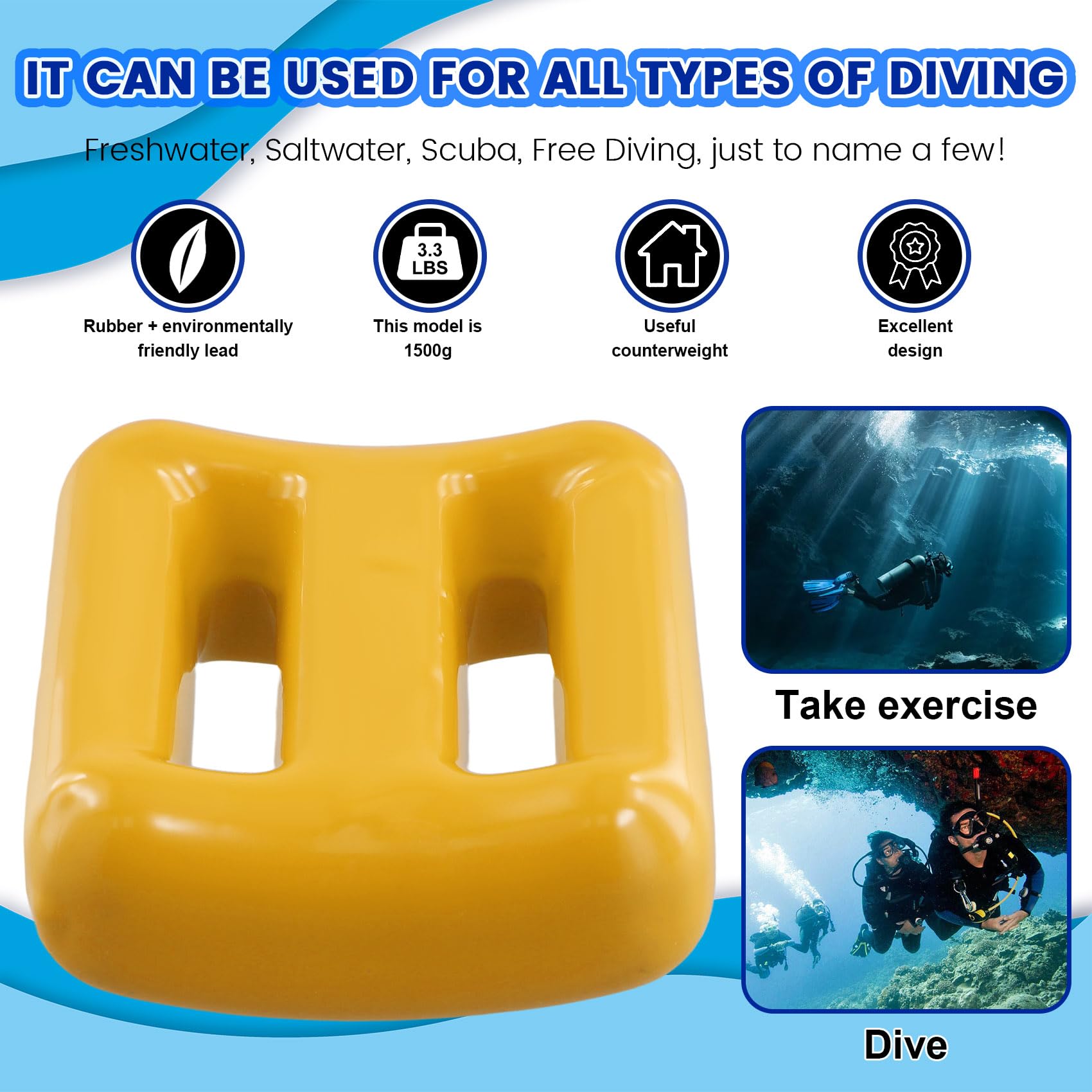 Poids De Plongée Bruafsir – 0,5 Kg – Revêtement écologique – Compatible Ceinture 2'' – Bords Arrondis – Plongée Sous-marine, Apnée